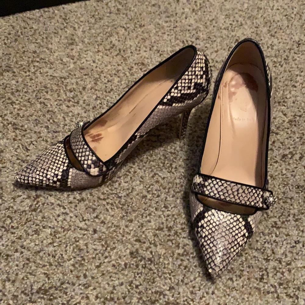 J.Crew Elsie Pave Pumps in snakeskin-printed leather.